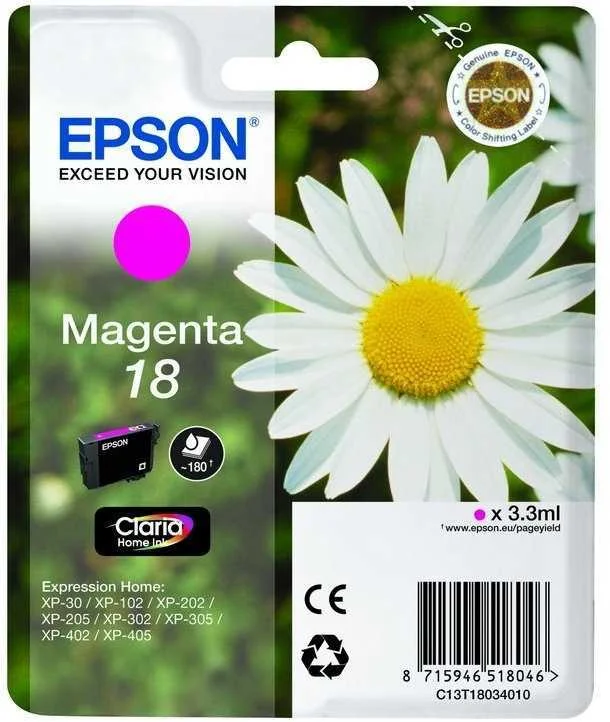 Epson Tinteiro Magenta 18 Xp102/Xp205/Xp305/Xp405 C/Alarme