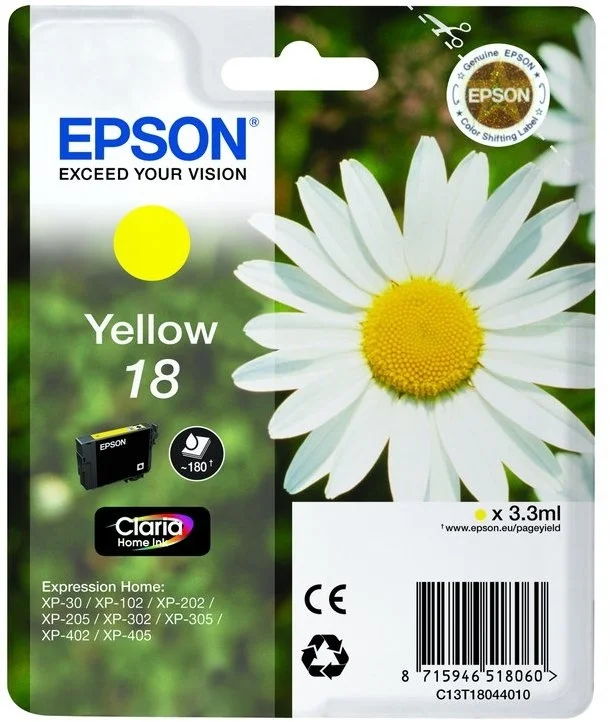 Epson Tinteiro Amarelo 18 Xp102/Xp205/Xp305/Xp405 C/Alarme