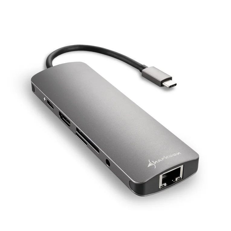 Hub Usb Sharkoon 3x3.0 Tipo C,Rj45 Lector Tarjetas,Hdmi Gris