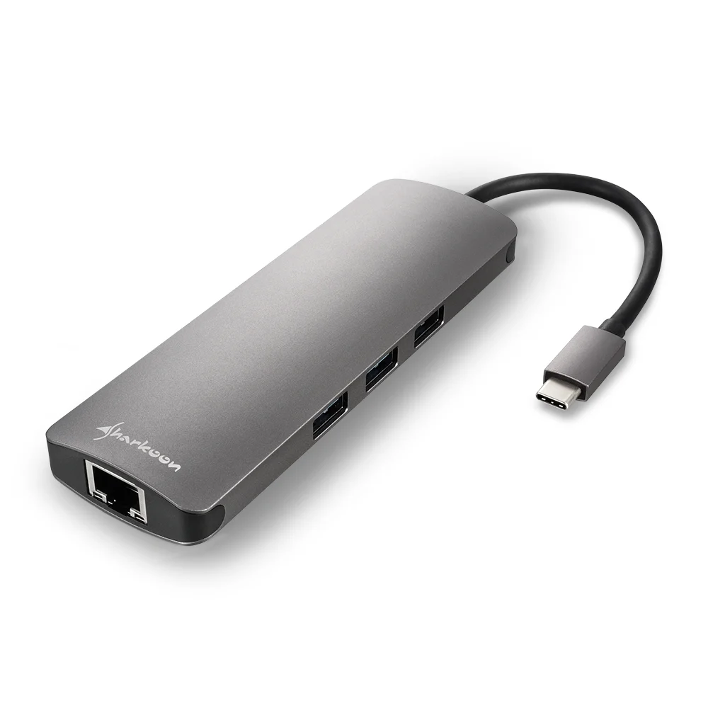 Hub Usb Sharkoon 3x3.0 Tipo C,Rj45 Lector Tarjetas,Hdmi Gris