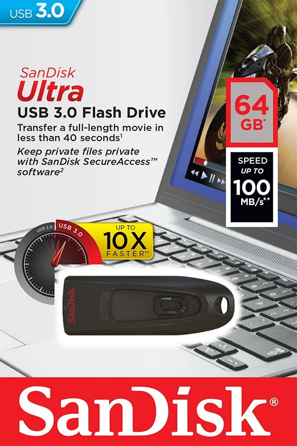 Pen Drive Sandisk Ultra 64gb Usb 3.0 Preto