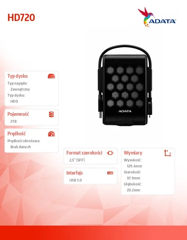 Adata Hd720 External Hard Drive 2000 Gb Black