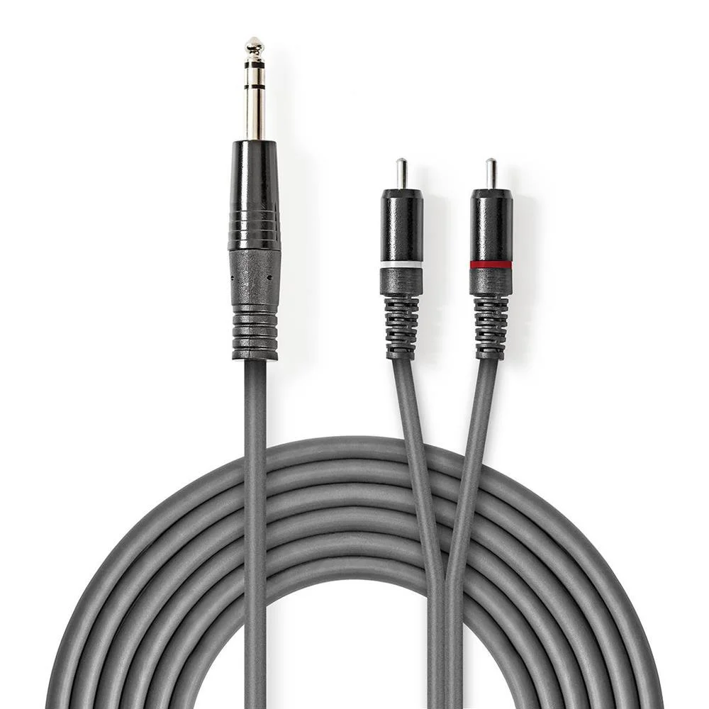 Cable de Audio Estéreo | 6,35 Mm Macho | 2x Rca Macho | Niquelado | 3.00 M | Redondo | Gris Oscuro |