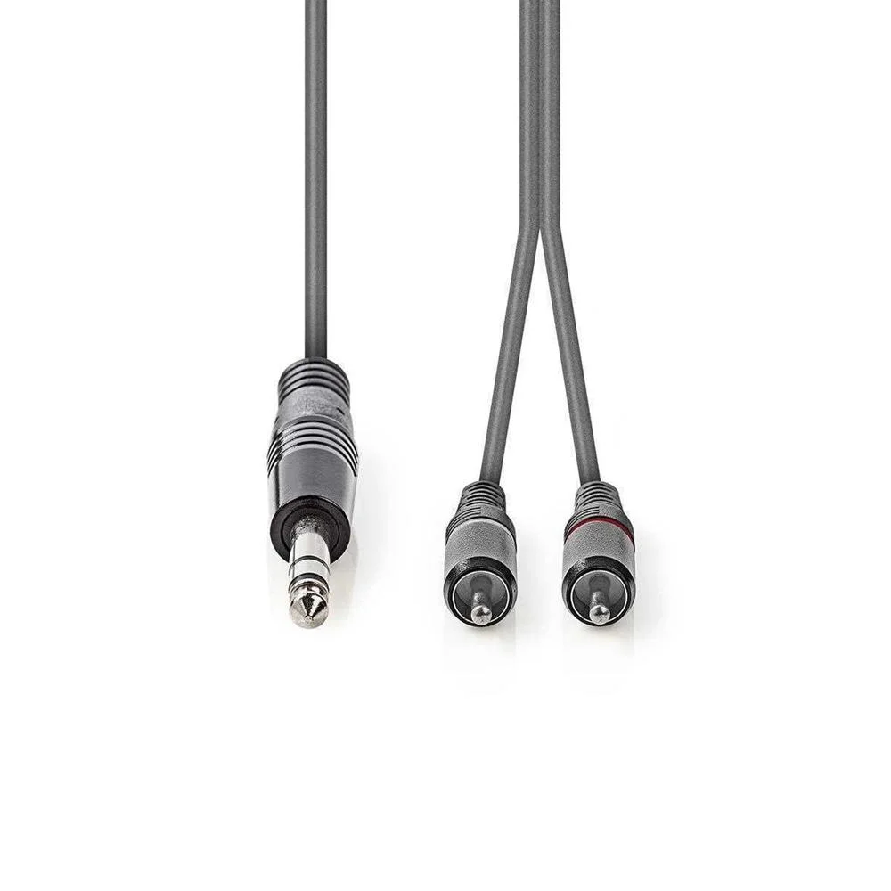 Cable de Audio Estéreo | 6,35 Mm Macho | 2x Rca Macho | Niquelado | 3.00 M | Redondo | Gris Oscuro |