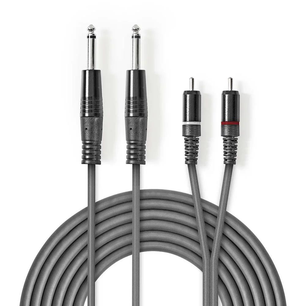 Cable de Audio Estéreo | 2x 6.35 Mm Macho | 2x Rca Macho | Niquelado | 3.00 M | Redondo | Gris Oscur