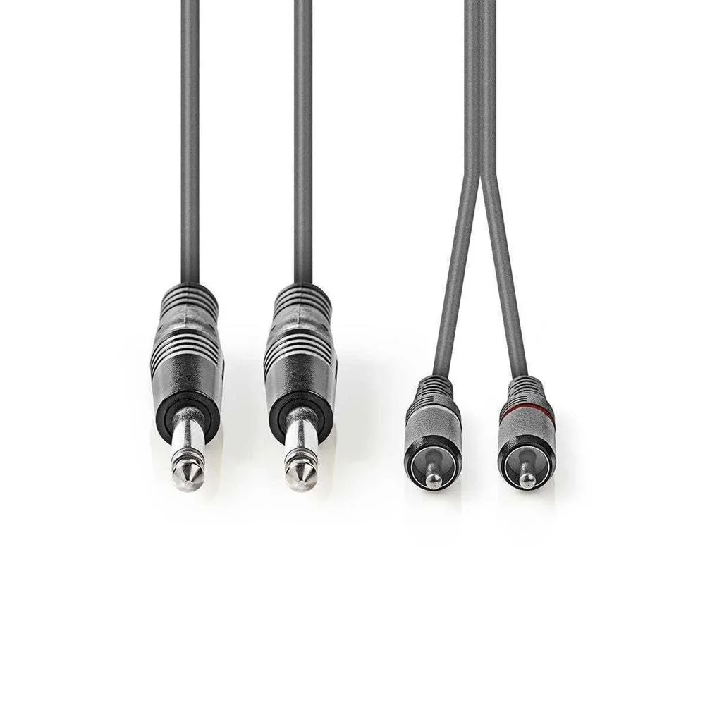 Cable de Audio Estéreo | 2x 6.35 Mm Macho | 2x Rca Macho | Niquelado | 3.00 M | Redondo | Gris Oscur