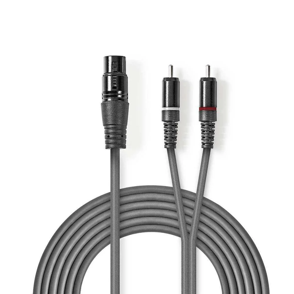 Cabo de áudio XLR fêmea para 2x RCA Macho - 1,5 m
