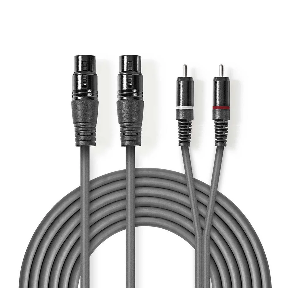 Cable de Audio Balanceado | 2x Xlr 3 Pines Hembra | 2x Rca Macho | Niquelado | 1.50 M | Redondo | Pv