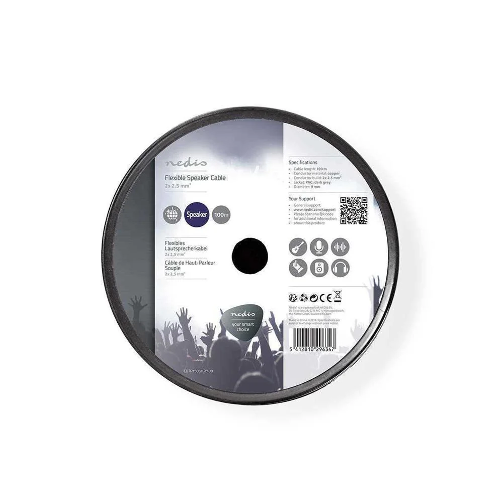 Cable de Altavoz | 2x 2.50 Mm² | Cobre | 100.0 M | Redondo | Pvc | Gris Oscuro | Bobina
