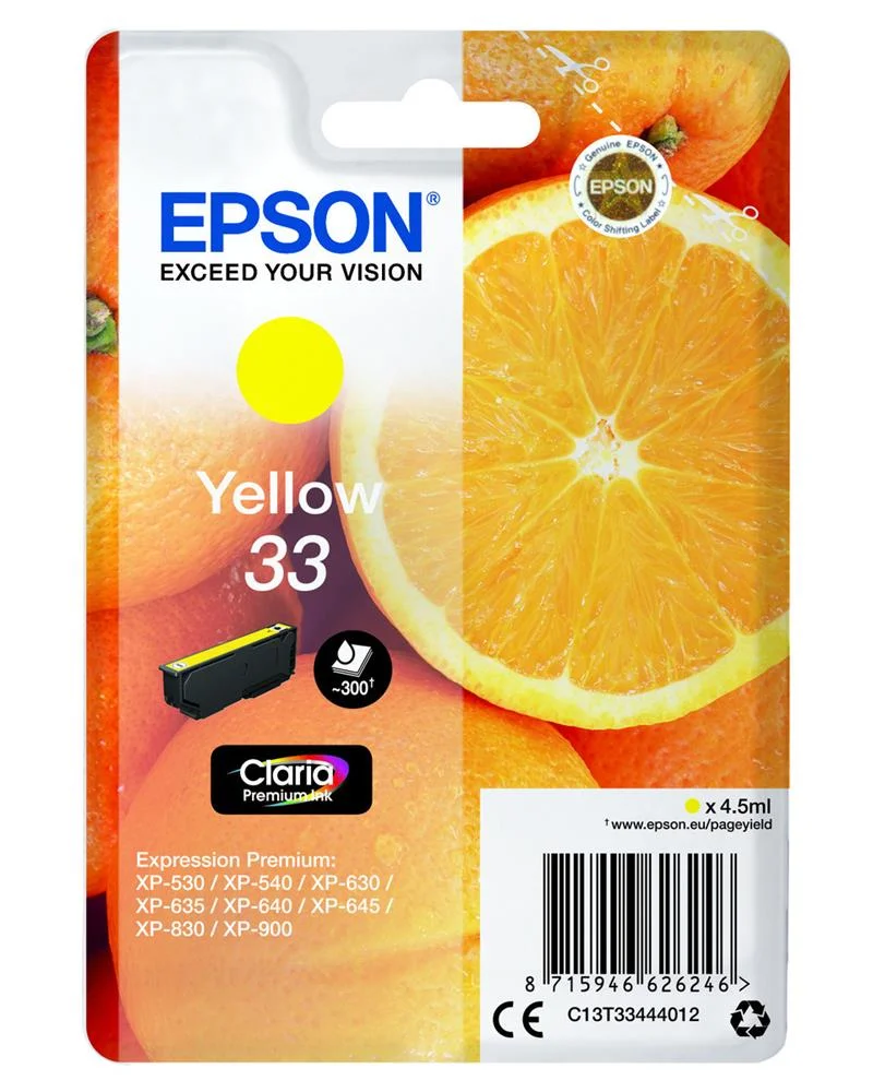 Epson Tinteiro Amarelo 33 Claria Premium Xp-530/630/635/830