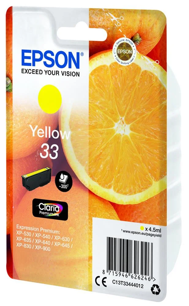 Epson Tinteiro Amarelo 33 Claria Premium Xp-530/630/635/830