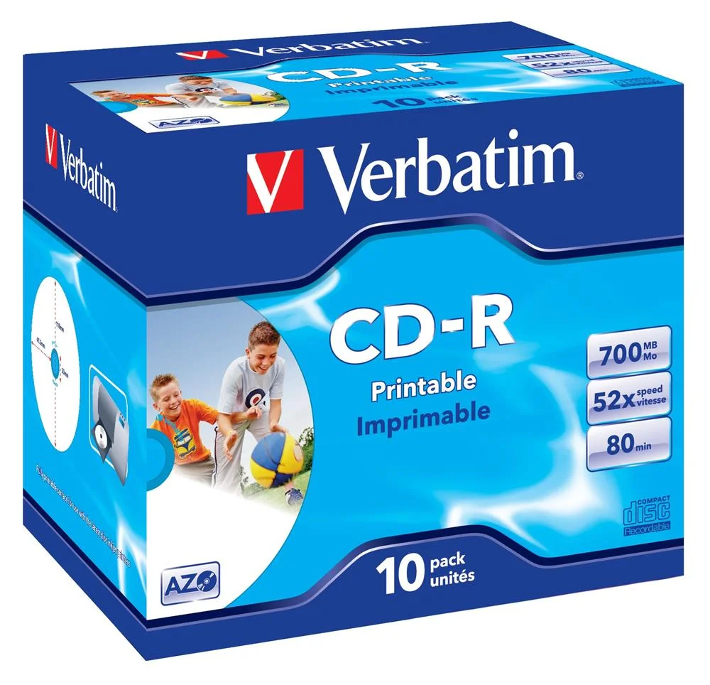 Cd-R  Verbatim 700mb 10pcs Pack 52x Jewelcase Wide Printable Retail