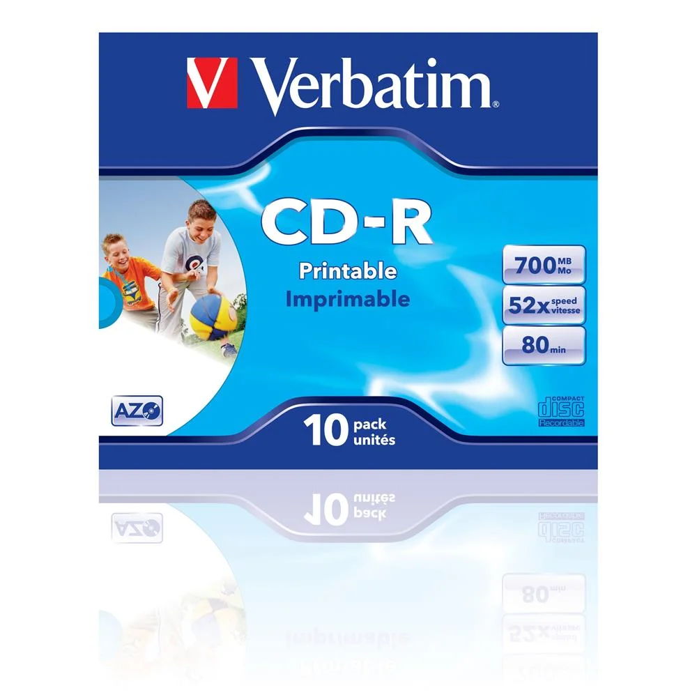 Cd-R  Verbatim 700mb 10pcs Pack 52x Jewelcase Wide Printable Retail