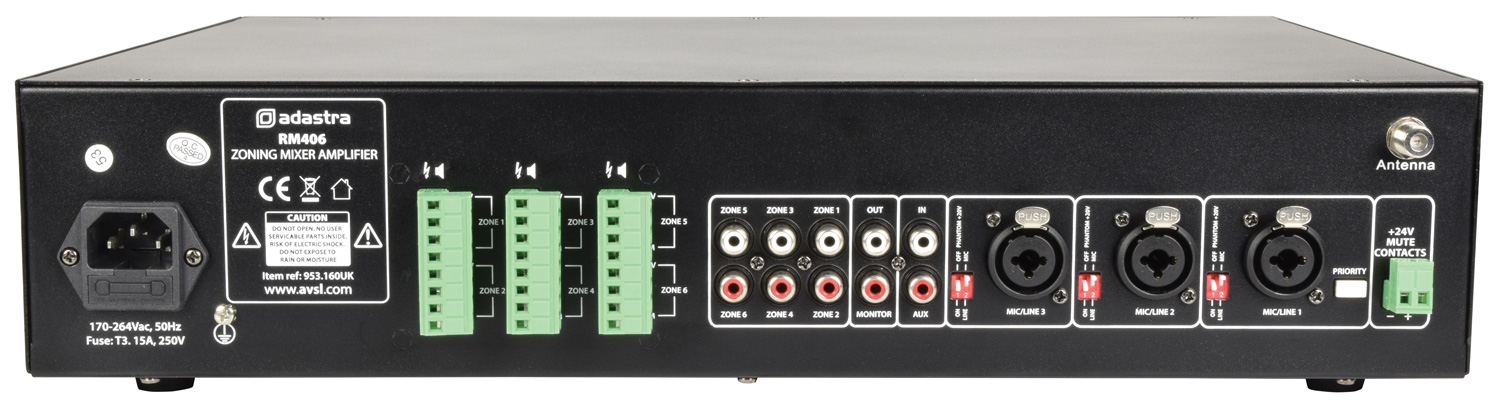 Amplificador 100v 6x40w + Usb/Sd/Fm/Bluetooth