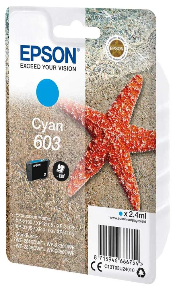 Tinteiro Epson 603 Ciano + Alarme Rf - Workforce Wf-28xx & Expression Home Xp-210x/310x/410x