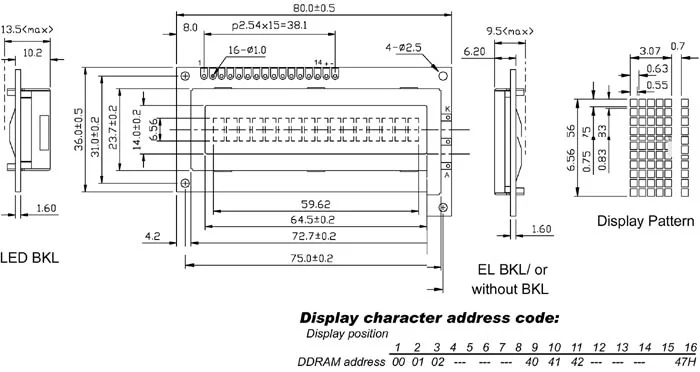 Lcd 16 X 1 Bottom View Transflective With Backlight