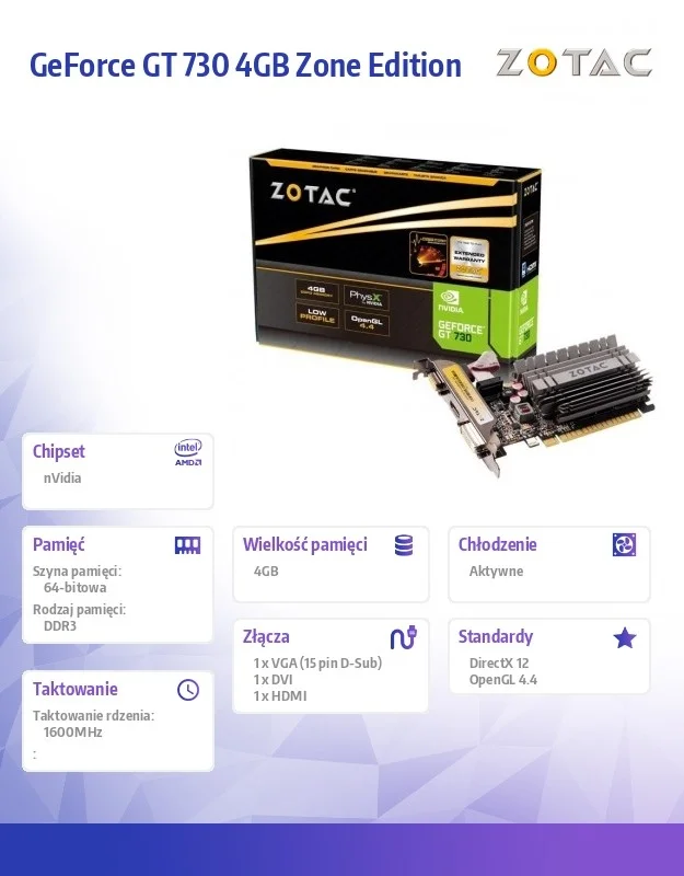 Zotac Zt-71115-20l Graphics Card Nvidia Geforce Gt 730 4 Gb Gddr3