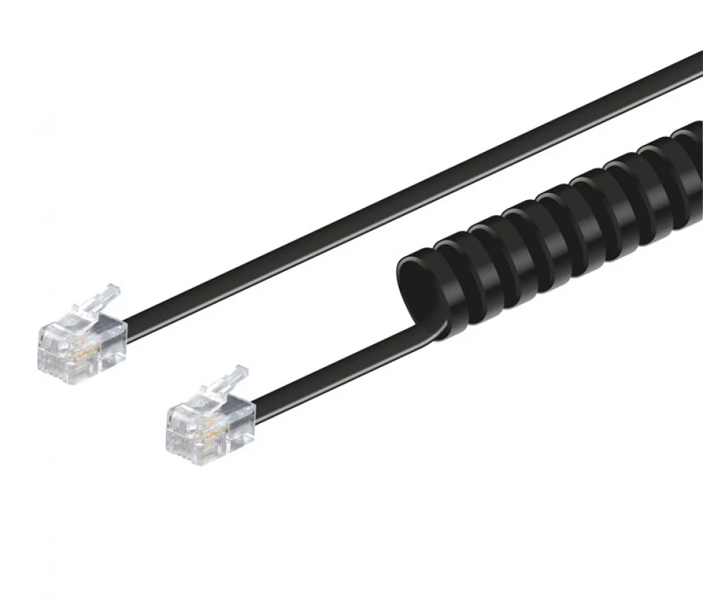 Prolongador de Telefone 2m 4 Vias Macho-Macho Mini Preto Espiral