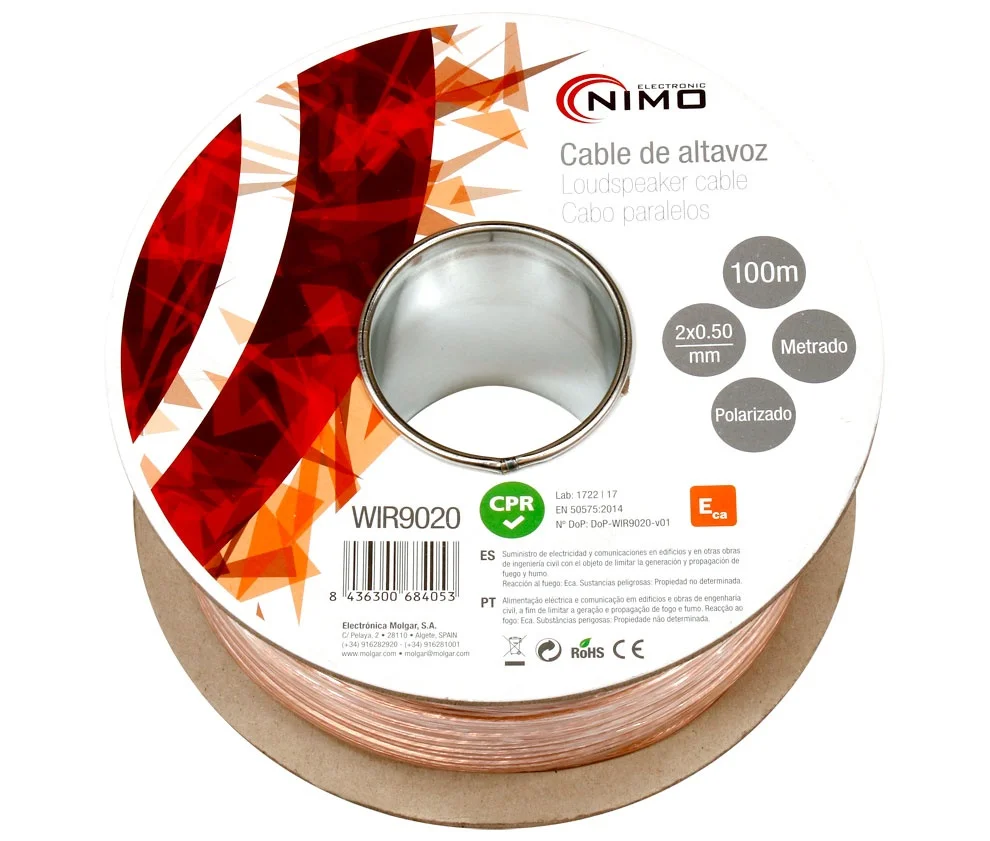 Cable para Altavoz 2x0.5mm, Transparente Polariza.
