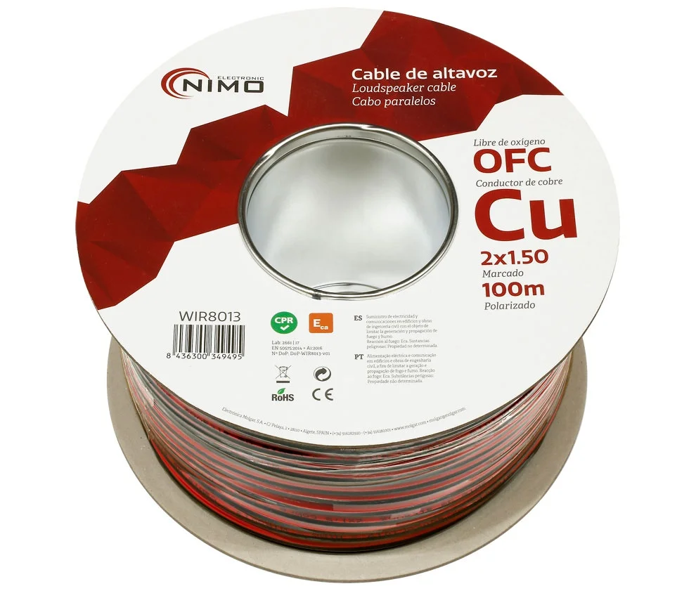 Cable Altavoz Cobre 2x1.5mm, Rojo-Negro Libre Oxí.