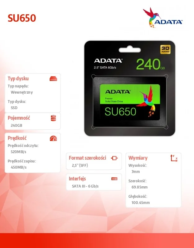 Disco SSD 2.5" Su650 3d Nand 240gb - Adata