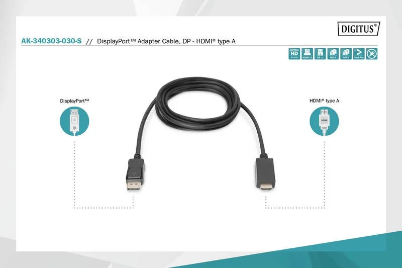 Digitus Displayport Adapterkabel Dport -> Hdmia St/St 8k 3m