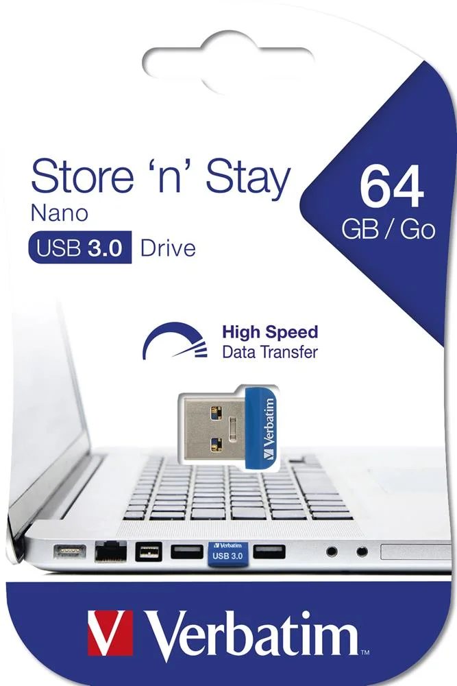 Pen Verbatim 64gb Usb 3.0 Store N Stay Nano Blue