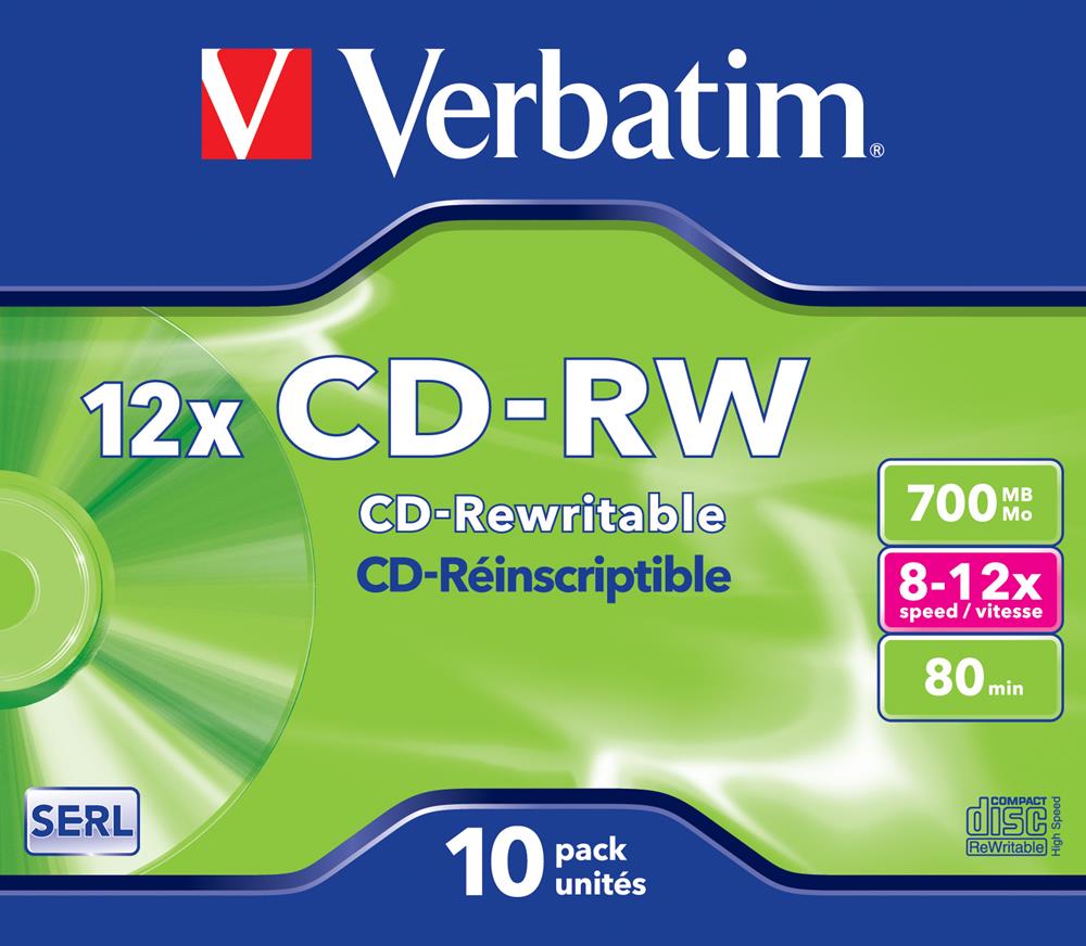 Verbatim Cd-Rw 8x-12x 700mb 80min Caixa Normal (Jewel) Pack 10