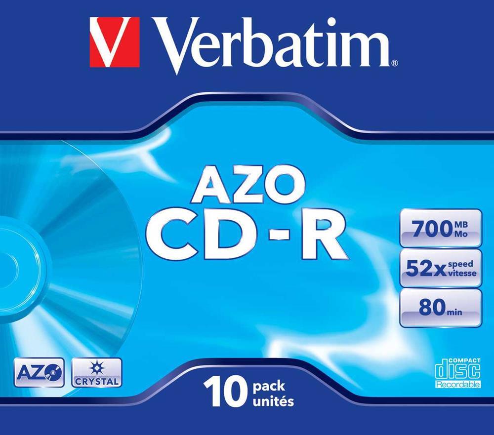 Cd-R  Verbatim 700mb 10pcs Pack 52x Jewelcase Crystal Retail