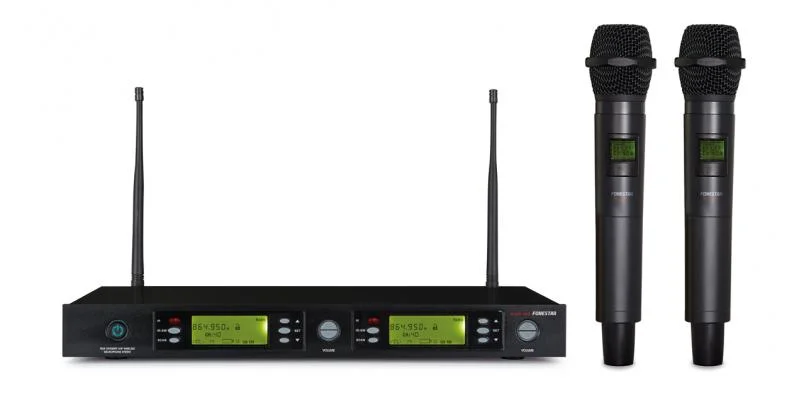 Sistema 2 microfones sem fios/recetor UHF