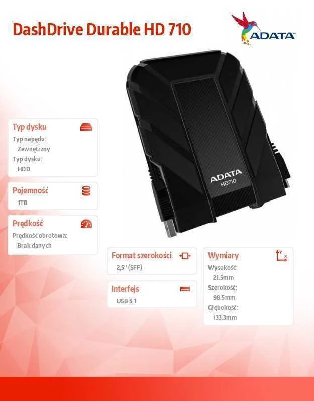 Adata Disco Duro Externo Hd70 Pro 1tb Negro