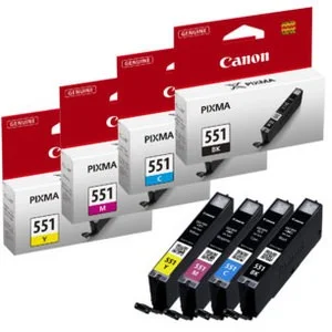 Pack 4x Tinteiros Cli-551 Preto/Ciano/Magenta/Amarelo - Canon