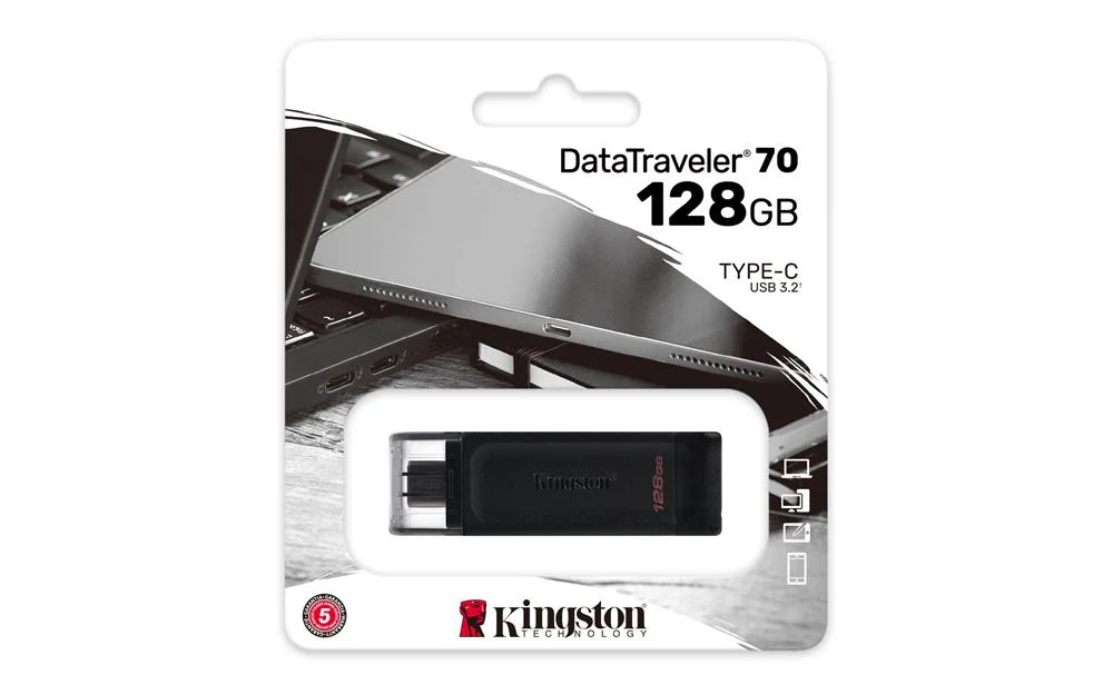 Pen Drive Datatraveler 70 128gb Usb-C 3.2 Gen 1 Preto - Kingston