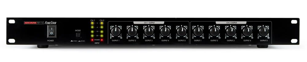 Distribuidor de &Aacute;udio.  1 Entrada.  10 Sa&iacute;das Mono Ou 5 Sa&iacute;das Est&eacute;reo.  Volume Por Sa&iacute;da.