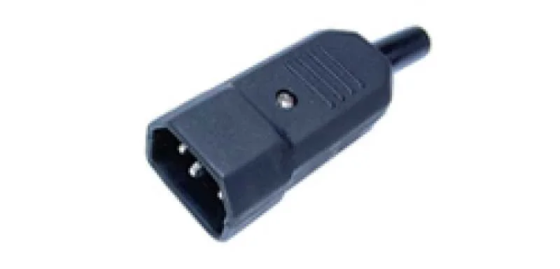 Conetor de Alimentação Ca. Iec 60320 C14 Macho. 2 Polos + Terra. Orifício de Saída para Cabo 8 Mm Ø.
