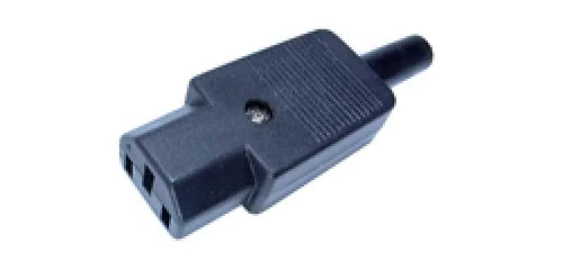 Conetor de Alimentação Ca. Iec 60320 C13 Fêmea. 2 Polos + Terra. Orifício de Saída para Cabo 8 Mm Ø.
