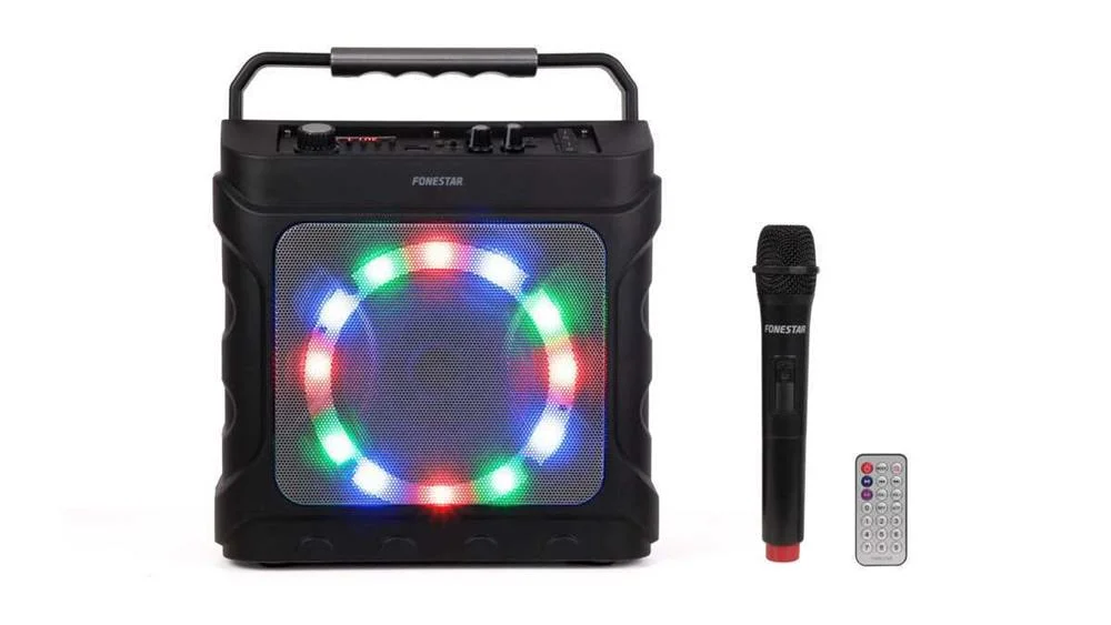 Coluna Portátil Party Karaoke. 20 W Rms. Reprodutor Usb/Microsd e Bluetooth. Microfone Sem Fios Vhf 