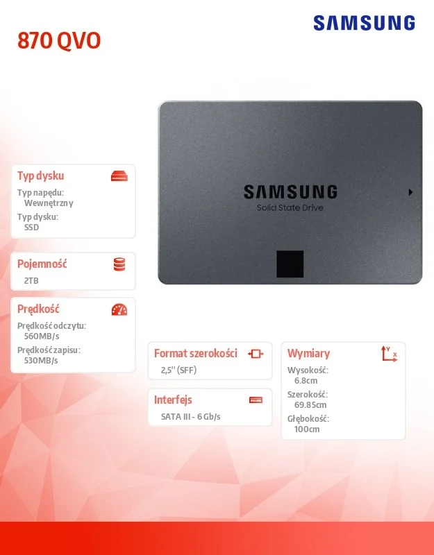 Disco SSD 2.5p Samsung 870 Qvo 2tb Sata, Max 560/530mbps