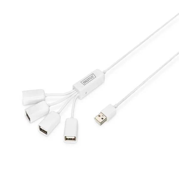 Digitus Usb-Hub    4-Port 2.0->4xa2.0 Integr. Kabel     Weiß