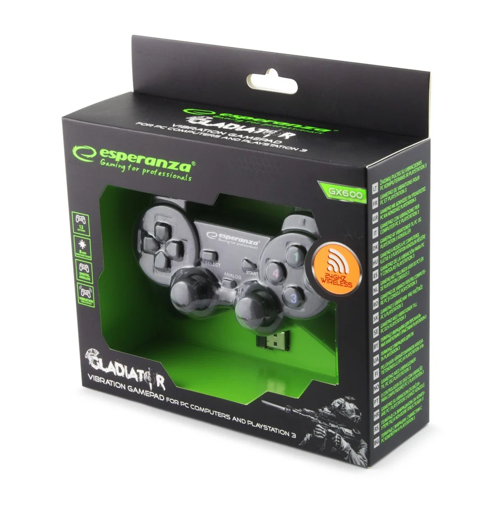 Esperanza Wireless Gamepad 2.4ghz Ps3/Pc Usb Gladiator Black