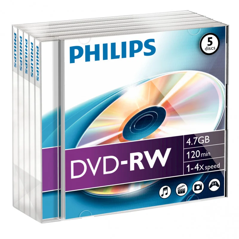 1x5 Philips Dvd-Rw 4,7 Gb 4x Jc