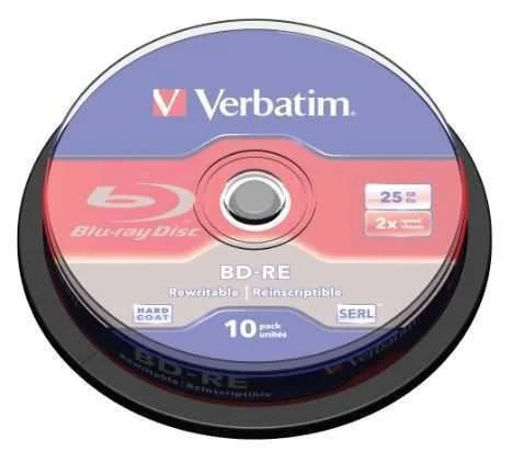 1x10 Verbatim BD-RE Blu-Ray 25 GB 2x velocidade, C