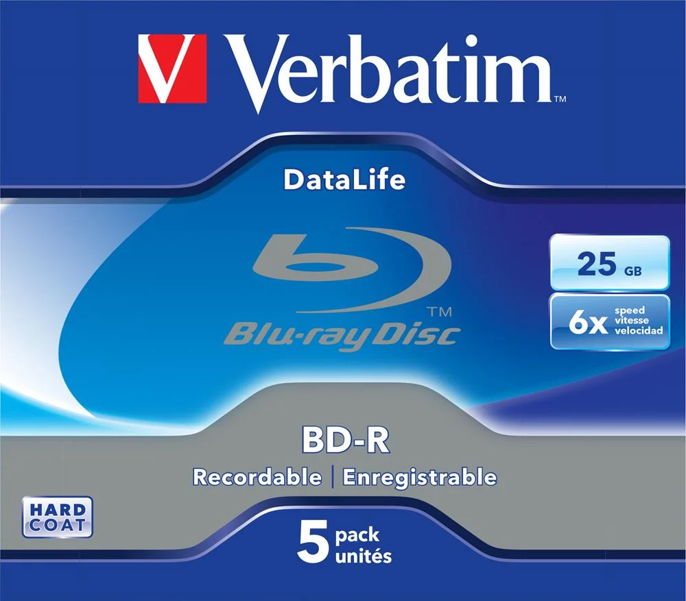 1x5 Verbatim Bd-r Blu-ray 25gb 6x Speed Datalife.