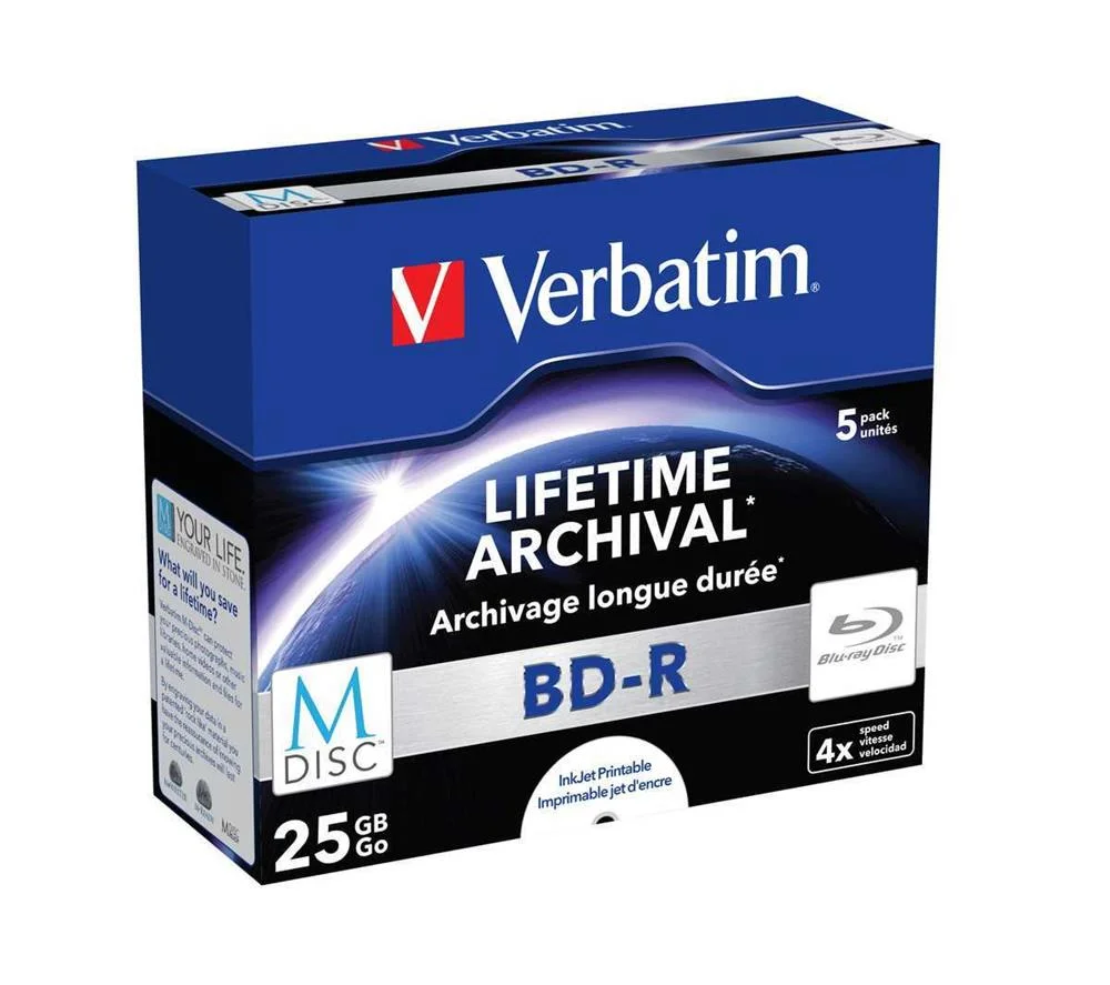 1x5 Verbatim M-Disc Bd-R Blu-Ray 25gb 4x Speed, J.