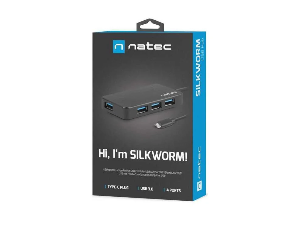 Hub Natec Silkworm Usb-C 4 Puertos Usb 3.0 Negro