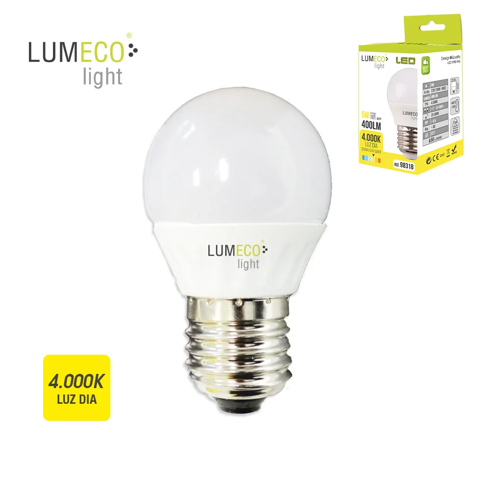 Lâmpada Esférica LED E27 5w 400lm 4000k Luz Dia Ø4,5x8cm Edm