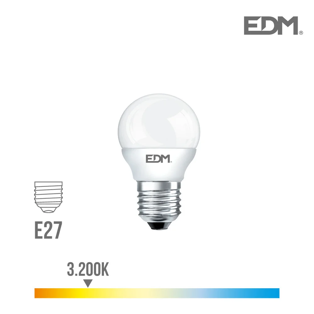 Lâmpada Esférica LED E27 5w 400lm 3200k Luz Quente Ø4,5x8cm Edm