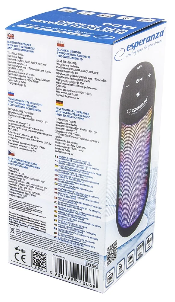 Coluna Bluetooth Portátil 5w Usb/Sd/Fm/Aux/Bat Led
