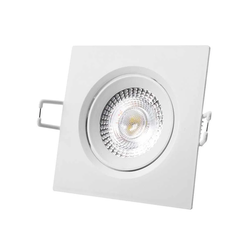 Downlight LED Quadrado de Encastrar 5w 6400k Luz Fria Aro Branco 9x9cm Edm