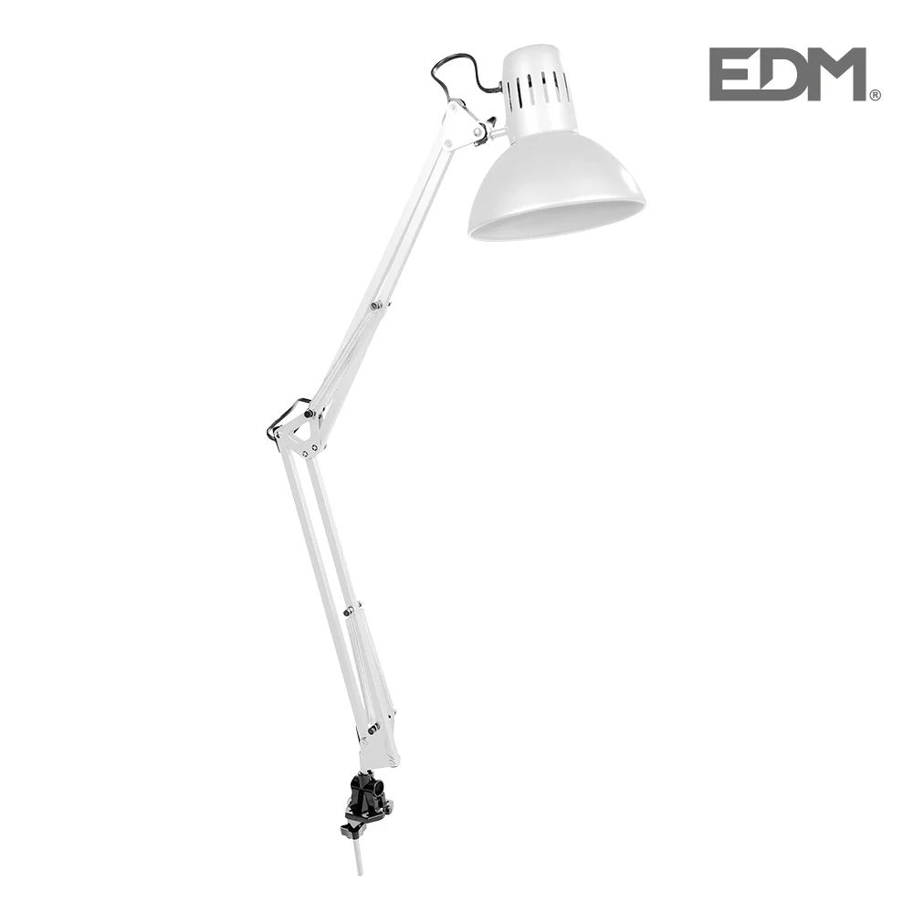 Candeeiro de Mesa (Arquiteto) Modelo Mebourne com Grampo de Aperto Cor Branco E27 60w Edm
